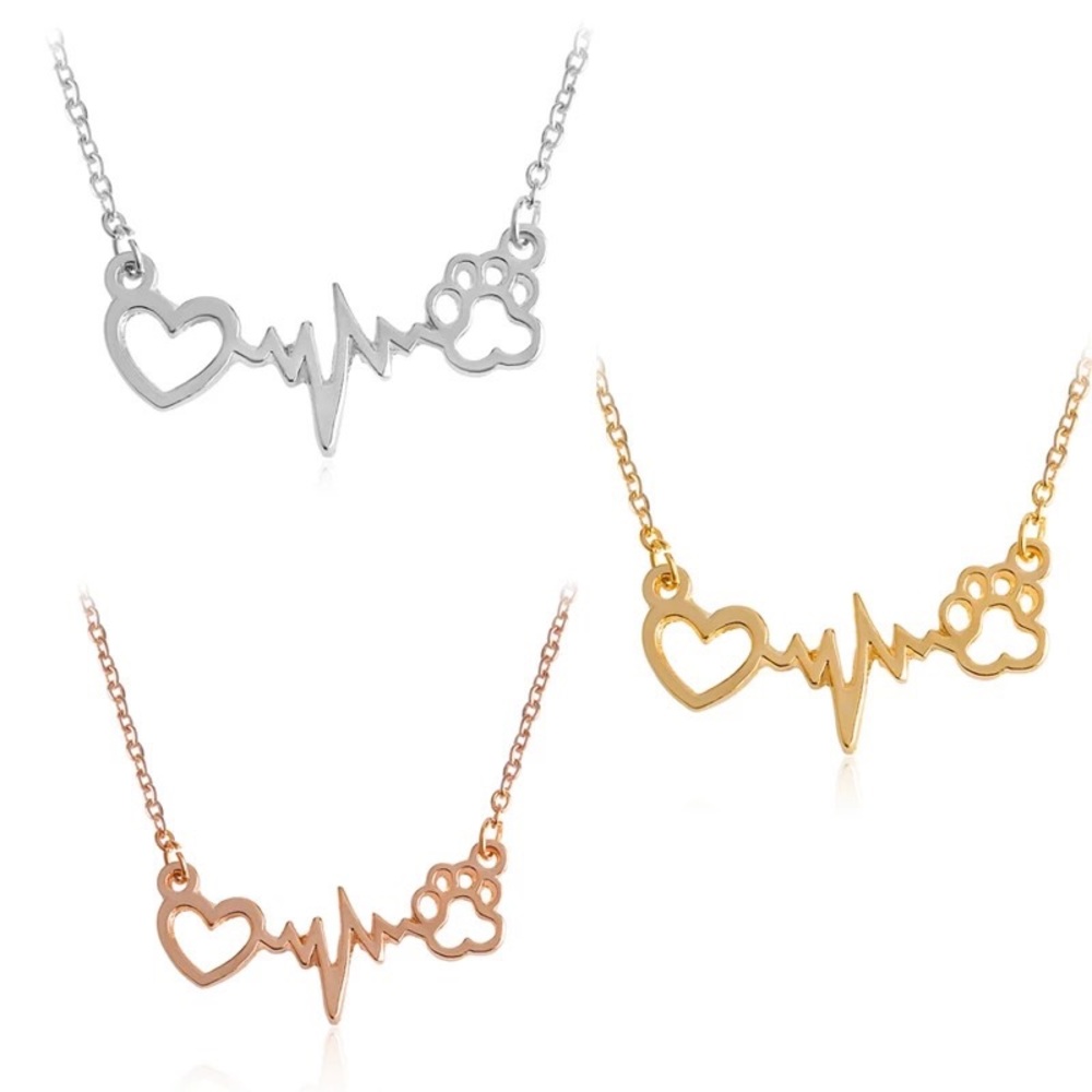 Animal Paw Print Heartbeat Necklace